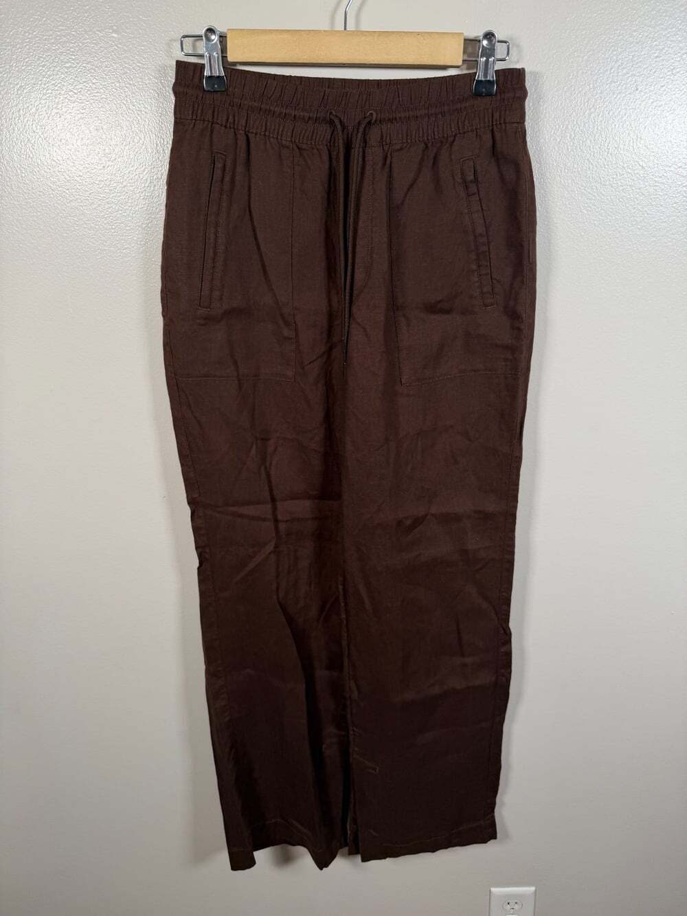 Athleta Retreat Linen Mid Rise Wide Leg Pant Size XS Woodland Brown Minimal